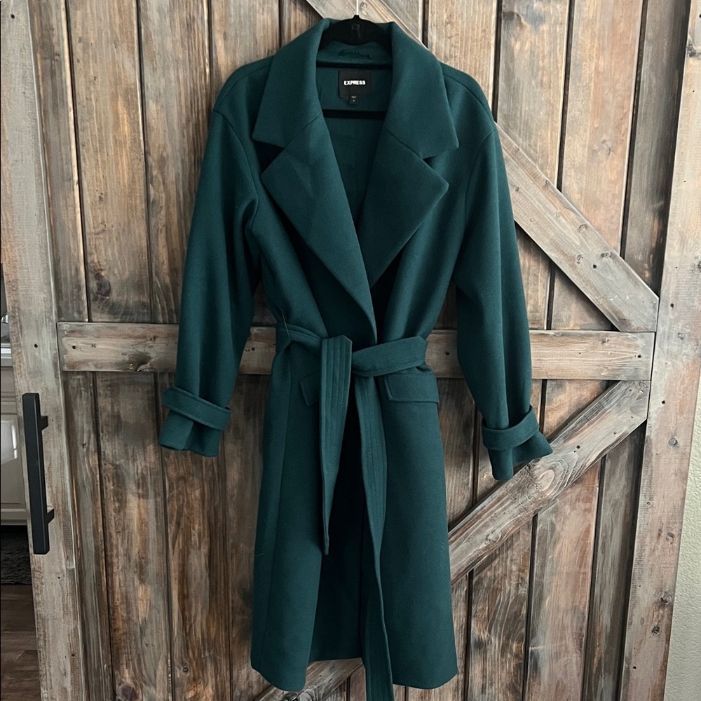 Express Dark Green Belted Coat